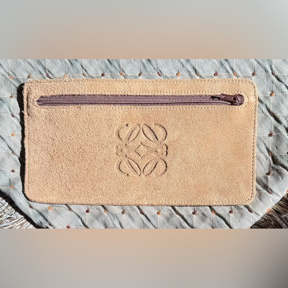 Loewe Anagram Suede Clutch/Pouch, Tan